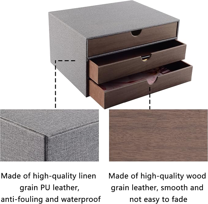 Cloth-effect Faux Leather Desk Organizer File Cabinet Executive Office Supplies - Image 6