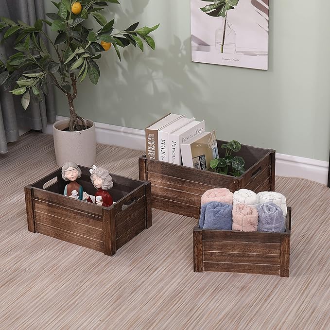 Farmhouse Antique Black Wooden Crate - Image 5