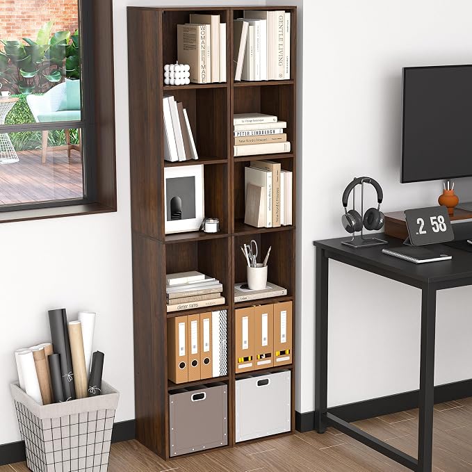 6 Cube Storage Organizer, Narrow Open Shelf Bookcase, Freestanding 6 Tier Low - Image 6
