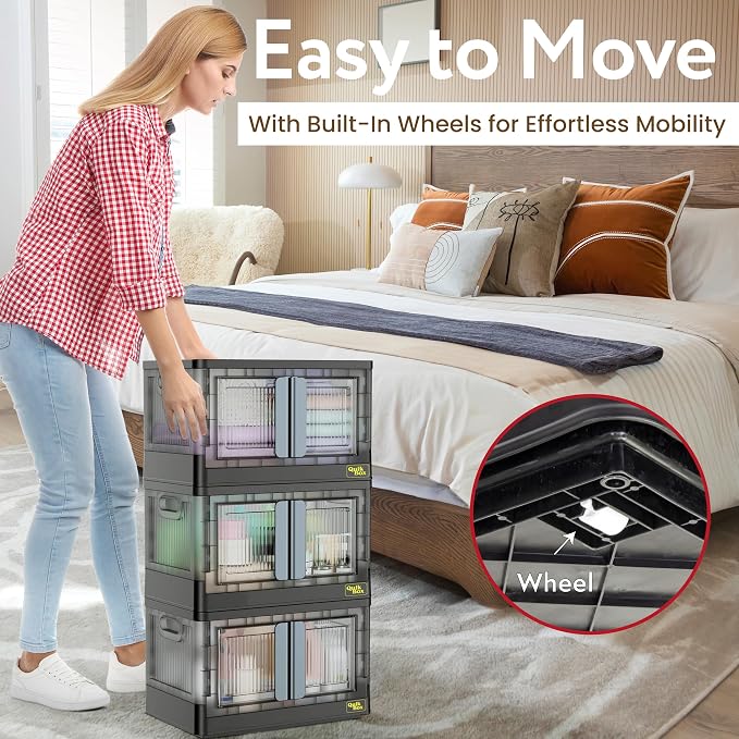 Quik Box - 8.5 Gallon 3-Pack Stackable Storage Bins - Collapsible Organizer - Image 3
