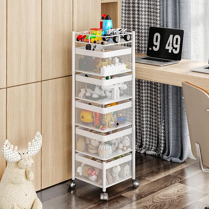 Fruit Basket for Kitchen No Assembly, Rotating Kitchen Storage Rack, Bathroom - Image 9