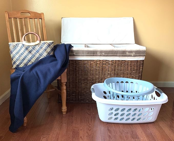 Handcrafted Wicker Oversized 3 Section Divided Laundry Hamper Sorter and - Image 3