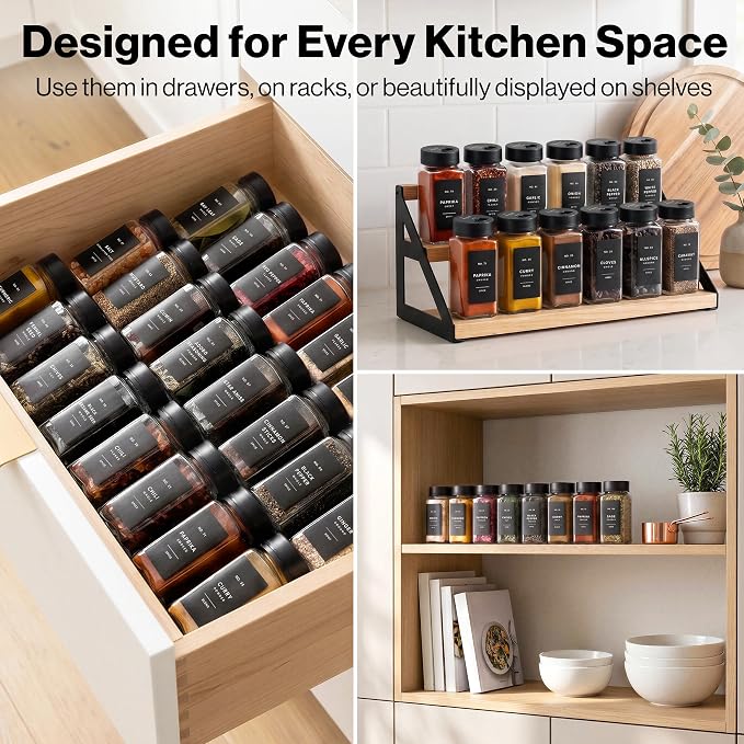 EDELHAUS Glass Spice Jars with Label and Black Rotating Lids Spice Containers - Image 4