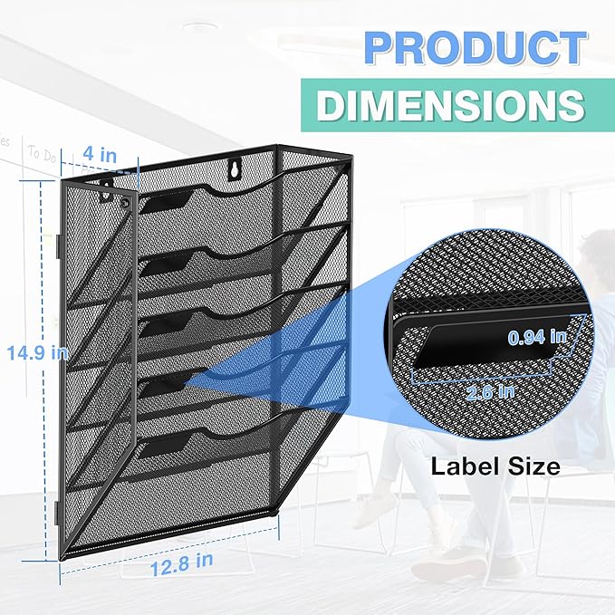 Kuntine.B Wall File Organizer Office Hanging Magazine Holder Wall File Organizer - Image 2