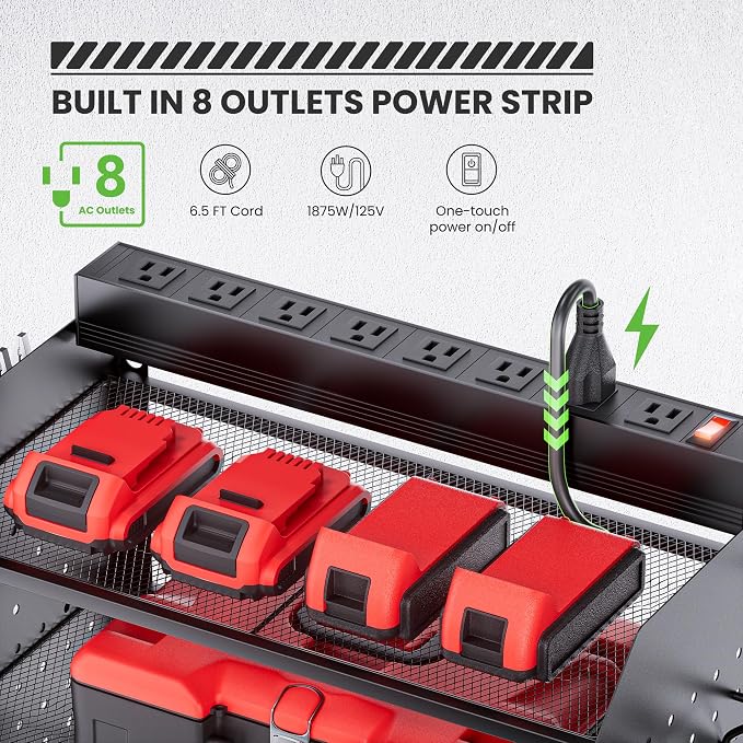 TRZZ Power Tool Organizer Wall Mount, 3-Layer Charging Station, 6 Drill Holders - Image 2