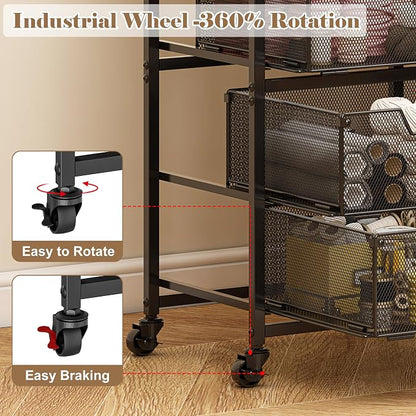 Rolling Cart with Drawers, 4-Drawer Storage Cart on Wheels with Wooden Top - Image 3