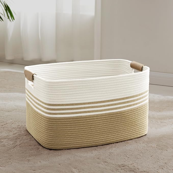 60L Large Laundry Basket with Leather Handles by SunNewt