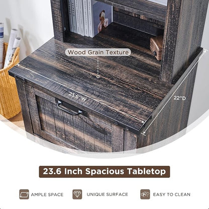 RedLemon Bookcase with 2 File Drawers, 4 Tier Rustic Wood Bookshelf with Cabinet - Image 6