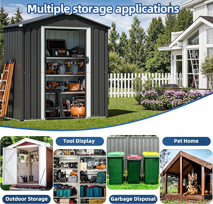 JYQAQA 6x4 FT Outdoor Storage Shed, Waterproof Metal Garden Sheds - Image 4