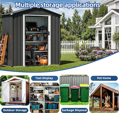 JYQAQA 6x4 FT Outdoor Storage Shed, Waterproof Metal Garden Sheds - Image 4
