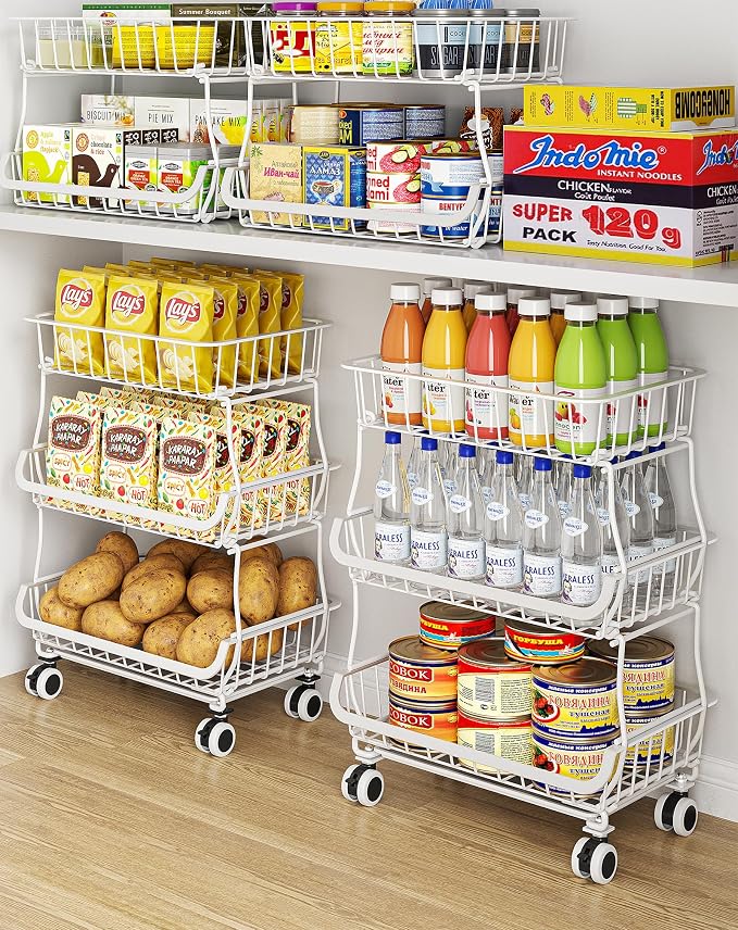 OKZEST 3-Tier Rolling Pantry Floor Organizers and Storage Cart by OKZEST