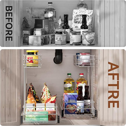 Under Sink Organizer 2 Packs, Pull Out Cabinet Organizer 2 Tier, Under Sink - Image 3