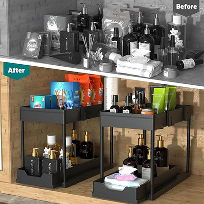 MEAFBIRD 2 Pack Under Sink Organizer, 2 Tier Bathroom Cabinet Organizer - Image 3