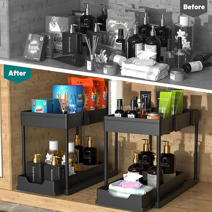 DEKAVA Under Sink Organizer 2 Pack, Bathroom Cabinet Organizer, 2 Tier Sliding - Image 5