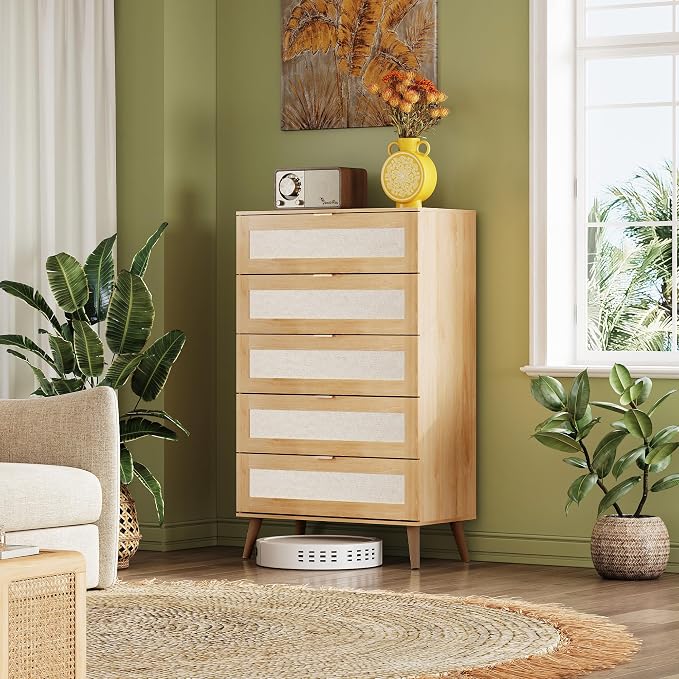 WLIVE Rattan Dresser for Bedroom, Boho Dresser Closet Storage Organizer for - Image 2