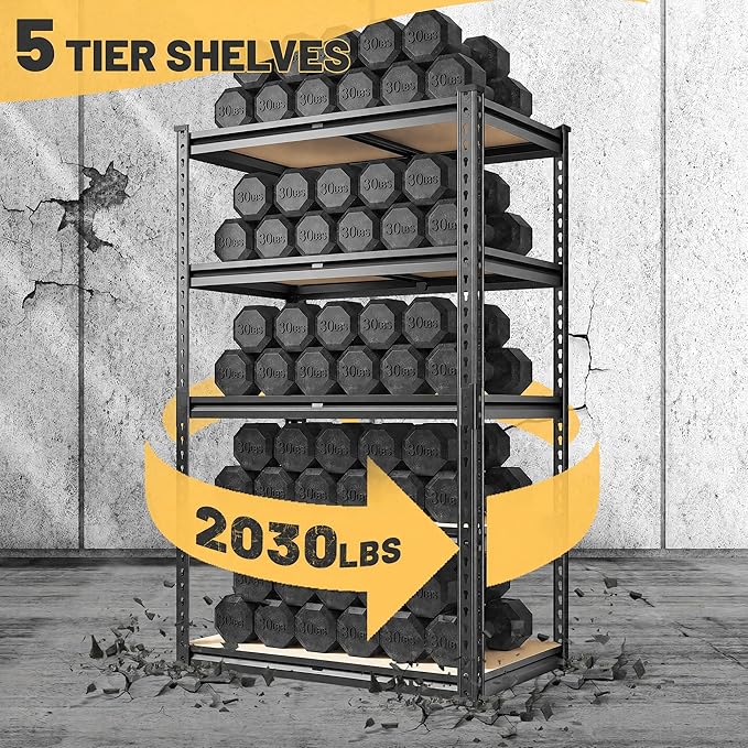 REIBII 2030LBS Storage Shelves 5 Tier Garage Shelving Heavy Duty Metal Shelving - Image 4