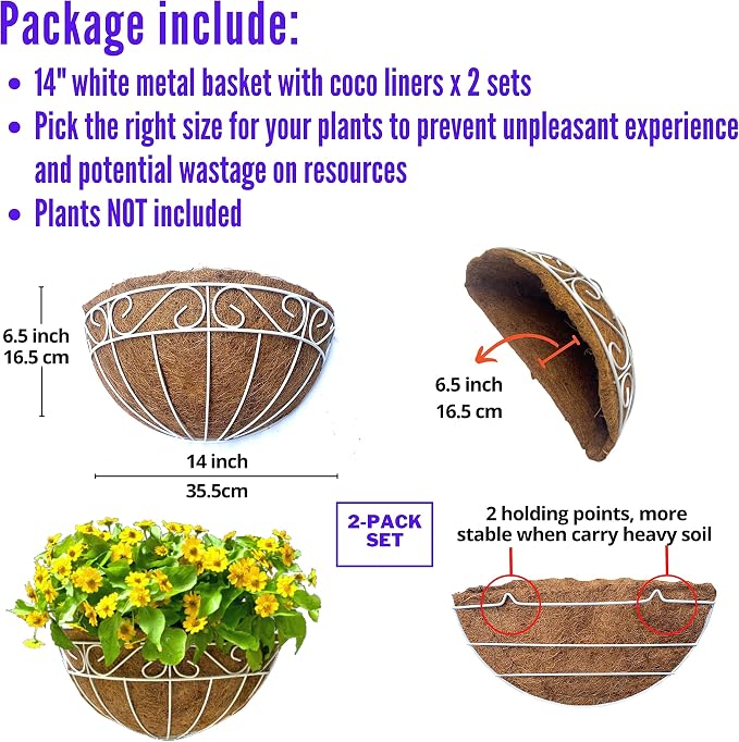 LaLaGreen Wall Mounted Flower Baskets Large Wall Hanging Planter - Image 2