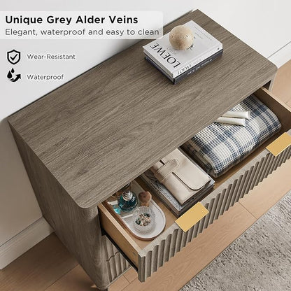 T4TREAM Fluted 3 Drawers Nightstand, Oversized Extra Large Modern Side Table - Image 4