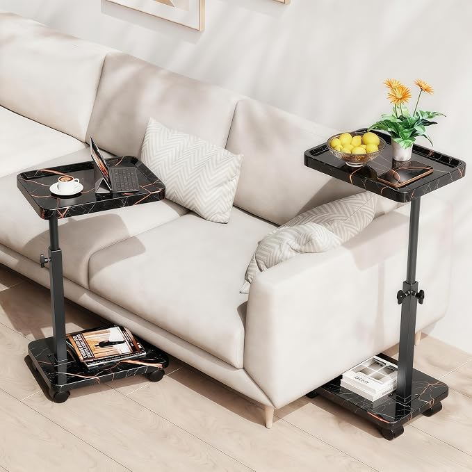 C Table End Table Adjustable Height, 360°Swivel TV Tray Table - Image 4