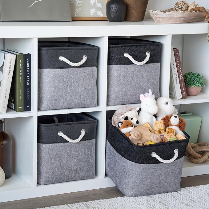 OrganiHaus 12x12 Cube Storage Bins 4 Pack, Foldable Cube Storage Organizer w/ - Image 3