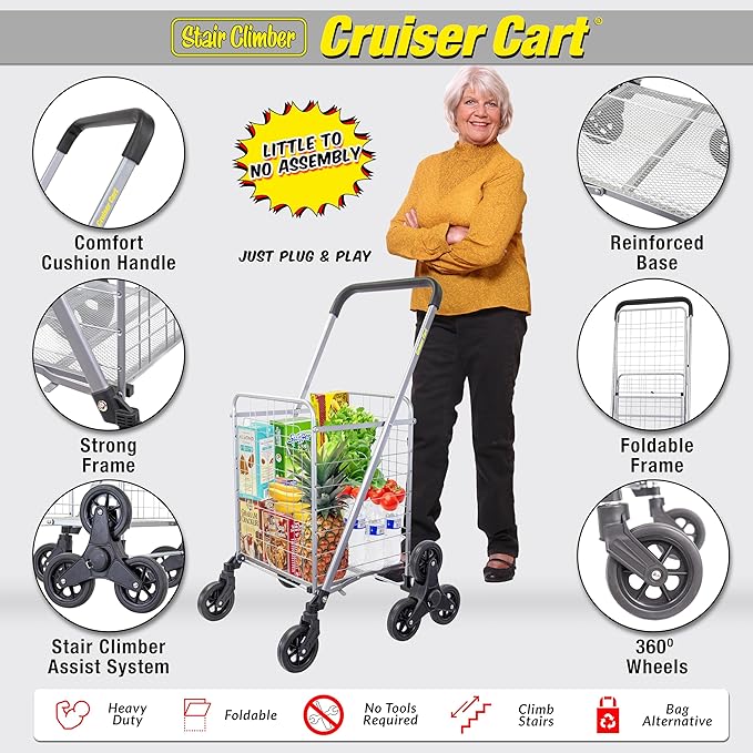 dbest products Stair Climber Cruiser Cart Shopping Grocery Rolling Folding - Image 2