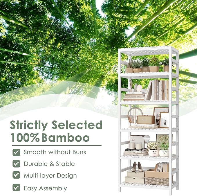 FOTOSOK 6-Tier Bamboo Shelf, Bamboo Bookcase - Image 7