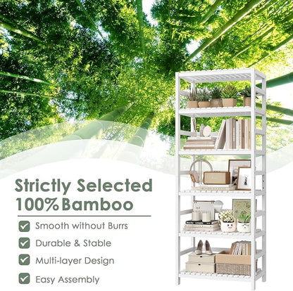 FOTOSOK 6-Tier Bamboo Shelf, Bamboo Bookcase - Image 7