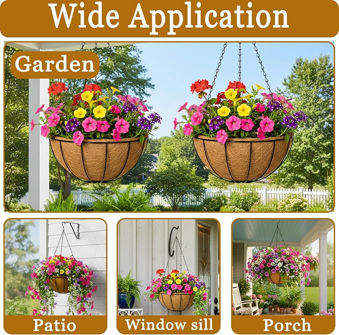 4 Pack Hanging Planters 8 Inch Metal Hanging Planter Basket Flower Pots - Image 7