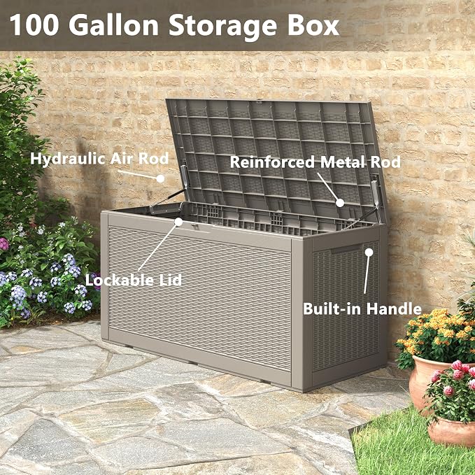 NUNU LAB 102 Gallon Large Waterproof Resin Deck Box, Lockable Outdoor Storage - Image 7