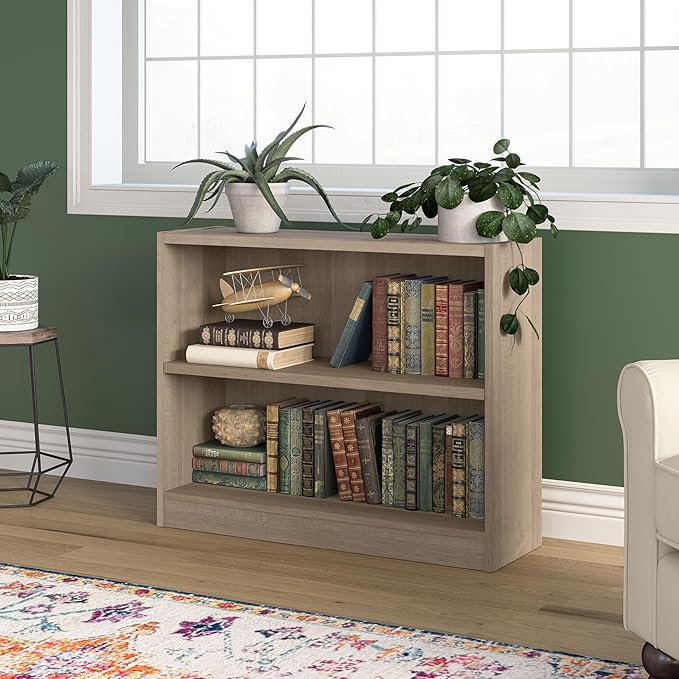Bush Furniture Universal Small 2 Shelf Bookcase in Ash Gray, Low Storage and - Image 2