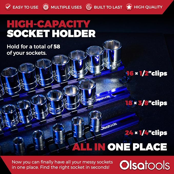 Olsa Tools 3 Pc Set Aluminum Socket Organizer - Image 2