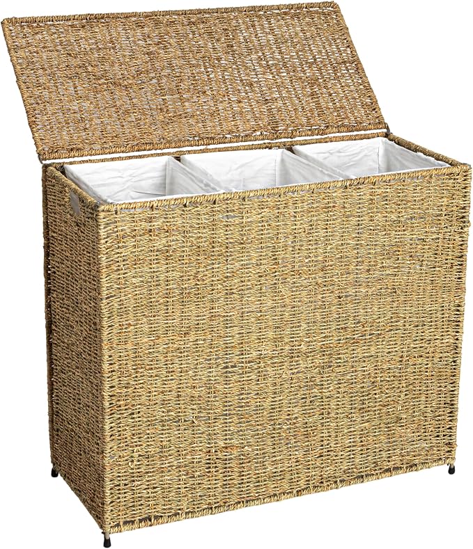 Household Essentials Brown ML-5445 Wicker 3 Compartment Laundry Sorter - Image 3
