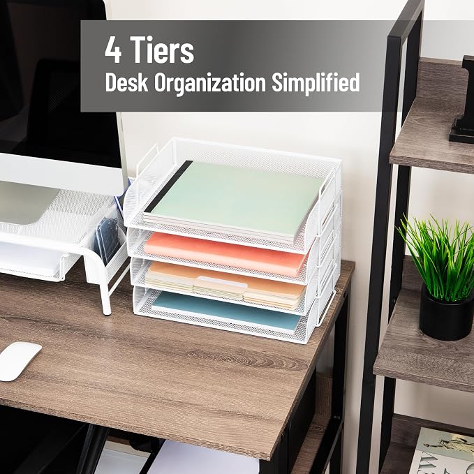 Mind Reader Stackable Paper Tray, Desktop Organizer, File Storage, Metal Mesh - Image 2