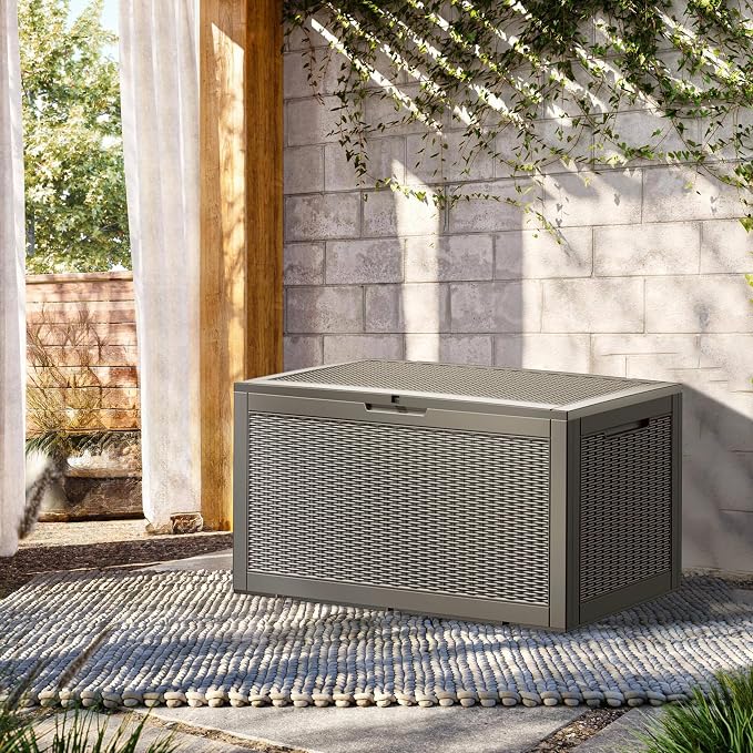 100 Gallon Lockable Resin Deck Box, Waterproof Outdoor Storage Box - Image 7