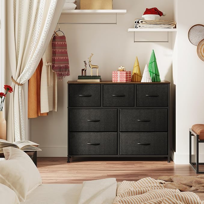 WLIVE Dresser for Bedroom, 7 Drawers, TV Stand, Rustic Brown | 7 roomy fabric - Image 2