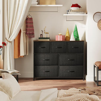 WLIVE Dresser for Bedroom, 7 Drawers, TV Stand, Rustic Brown | 7 roomy fabric - Image 2