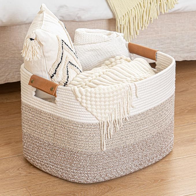 danpinera Rectangle Blanket Storage Basket, Large Blanket Basket Living Room - Image 8