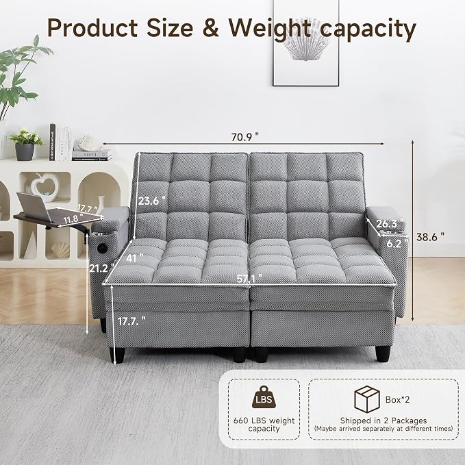 70.9" Chaise Lounge Chair Indoor, Oversized Boucle Upholstered Sofa Bed - Image 2