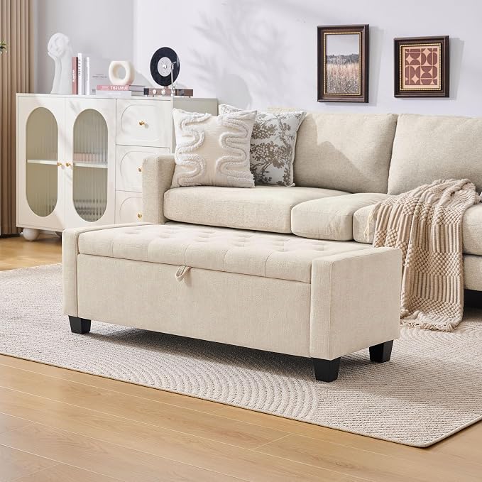 Huatean Home 43" Ottoman with Storage, Storage Ottoman Bench with Safety Hinge by huateanhome