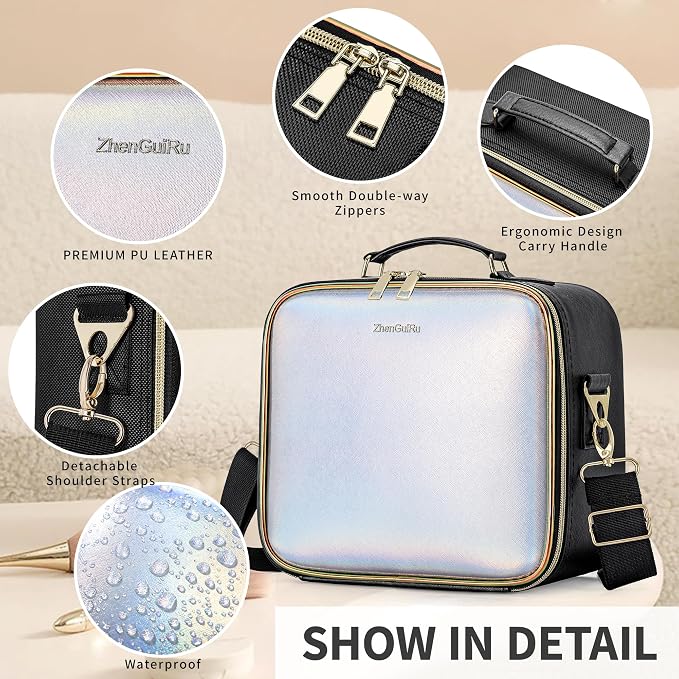 Travel Makeup Bag with Light Up Mirror, Cosmetic Artist Organizer Case with LED - Image 4