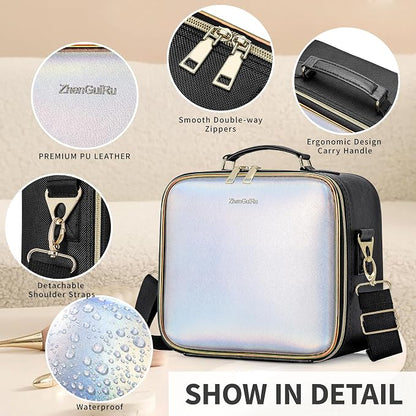 Travel Makeup Bag with Light Up Mirror, Cosmetic Artist Organizer Case with LED - Image 4