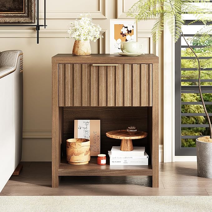 VINGLI Fluted Nightstand, Bedside Table, End Tables in Bedroom, Wood Side Table - Image 7