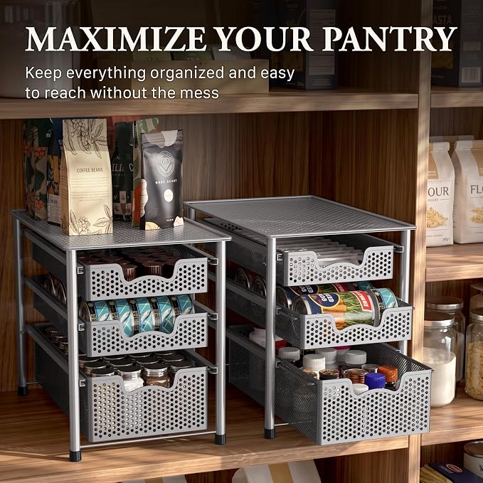 Simple Houseware Stackable 3 Tier Sliding Basket Organizer Drawer - Image 7