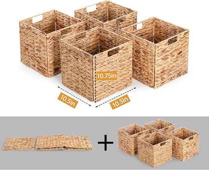 10.5 x 10.5in Wicker Storage Baskets, Cube Foldable Water Hyacinth Storage - Image 3