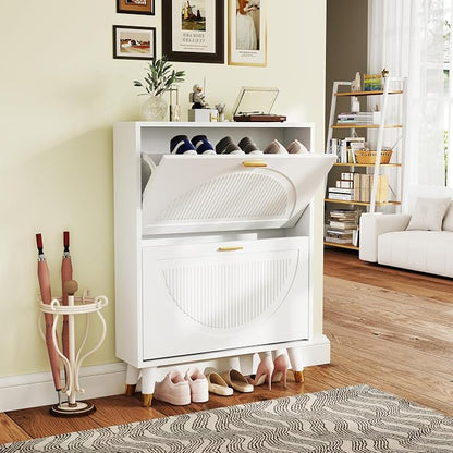 White Shoe Storage Cabinet: 24" Ultra Thin Small Shoe Cabinet by LuxuryFurniture