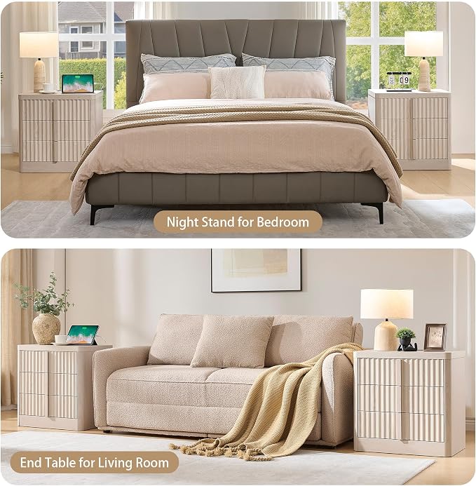 23.6" Nightstand Set of 2 with Charging Station, Side Table with 3 Large - Image 7