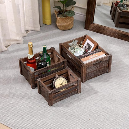 Set of 3 Nesting Wooden Crates, Small Rustic Farmhouse Wood Storage Boxes - Image 4
