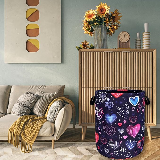 Hand Drawn Love Hearts Pattern Laundry Hamper - Image 7