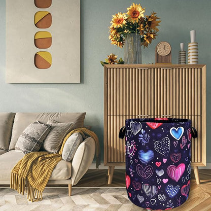 Hand Drawn Love Hearts Pattern Laundry Hamper - Image 7
