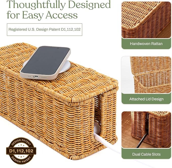 Cable Management Box Set of 2 Sizes, Handmade Rattan Cable Organizer - Image 6